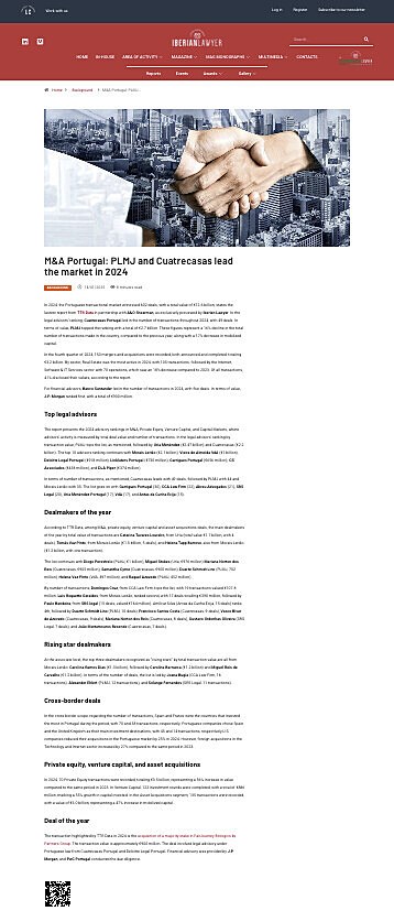 M&A Portugal: PLMJ and Cuatrecasas lead the market in 2024
